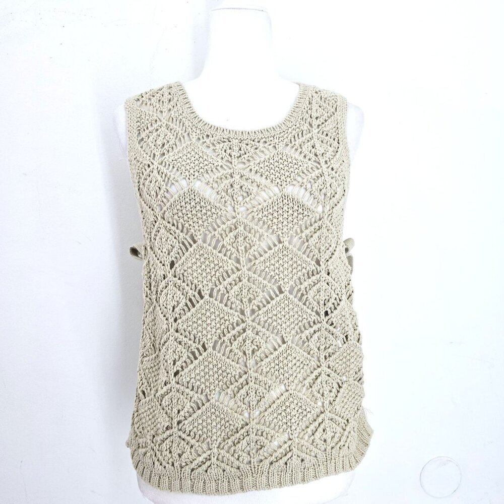 Vintage DKNY Jeans Greige Knitted Knot Open Side Sexy Sleeveless Top Women S
